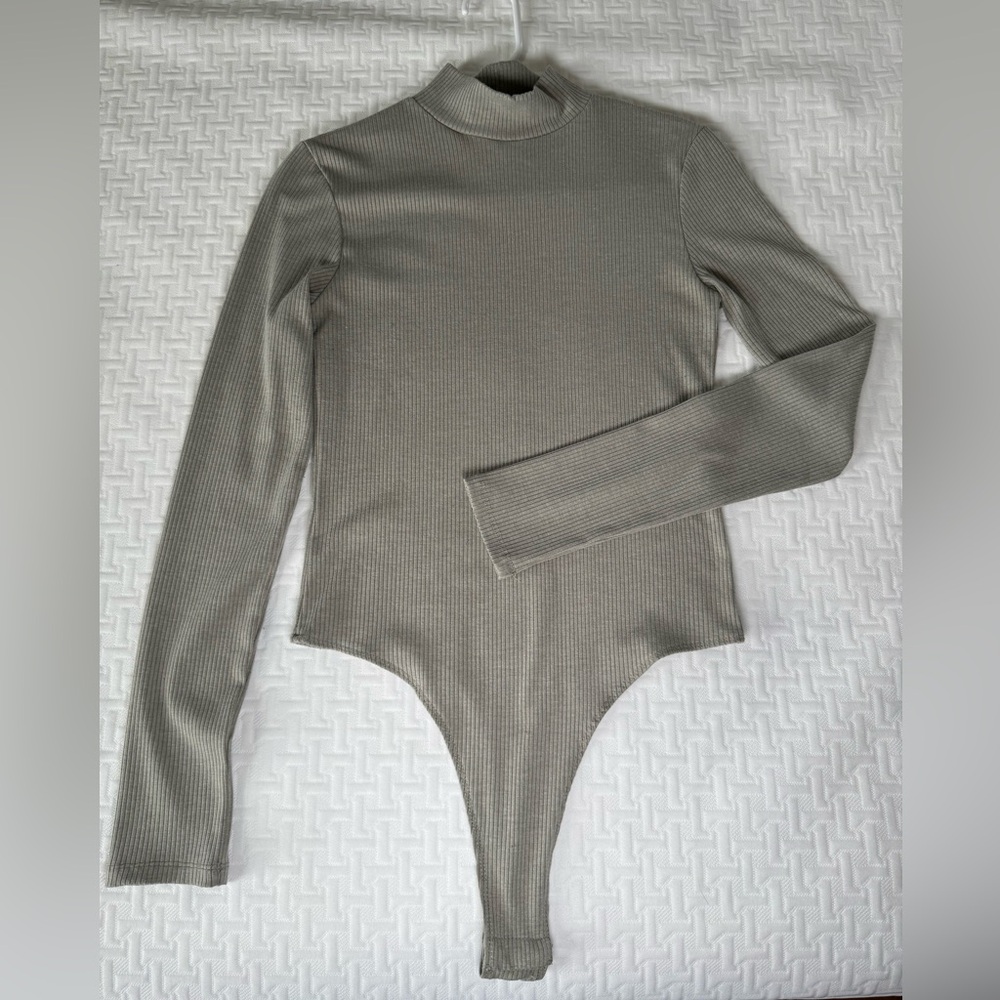 Forever 21 Green Asymmetrical Bodysuit with Mandarin Collar